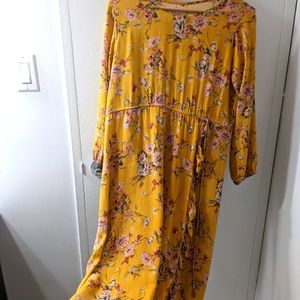 Linen-Cotton Floral Yellow Wrap Dress